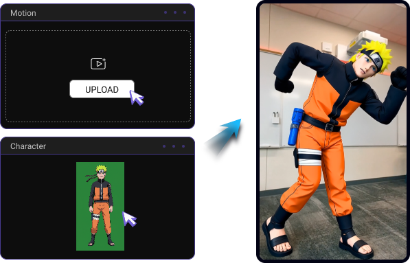 Crea video AI body swap da upload