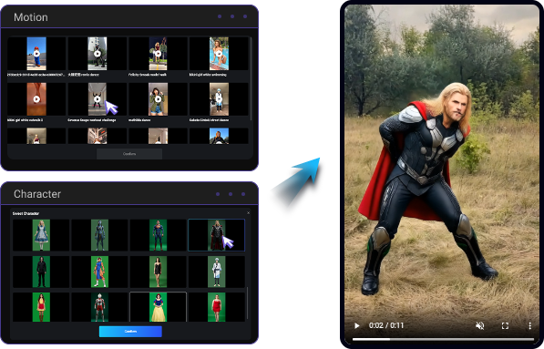 Genera video AI body swap con template