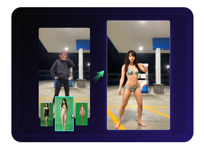 Generatore video AI body swap integrale