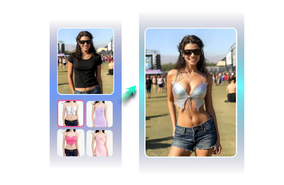 Video AI body swap vestiti alla moda